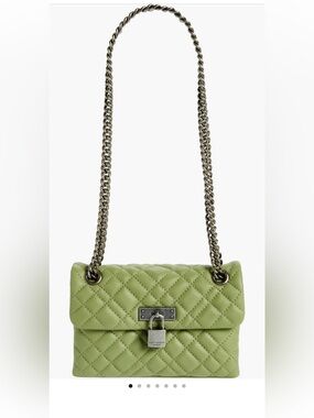 Kurt Geiger Brixton Lock Quilted Sage Green Crossbody Bag with Silver Chain